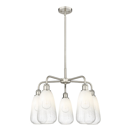 Innovations Brookhaven Almond 25in 5-Light Chandelier | Industrial Satin Nickel and Opal Glass | Kitchen Island & Dining Room | Model 516-5CR-SN-G480-6OP