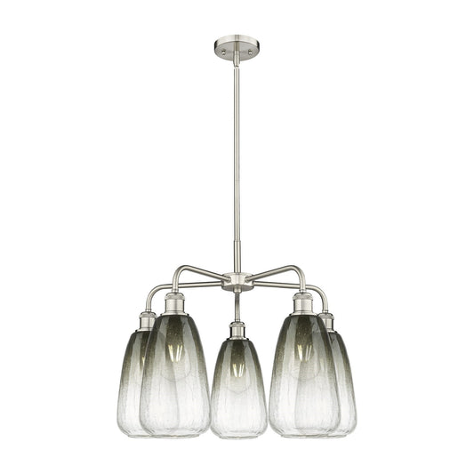 Innovations Brookhaven Almond 25in 5-Light Chandelier | Industrial Satin Nickel and Slate Glass | Kitchen Island & Dining Room | Model 516-5CR-SN-G480-6SL