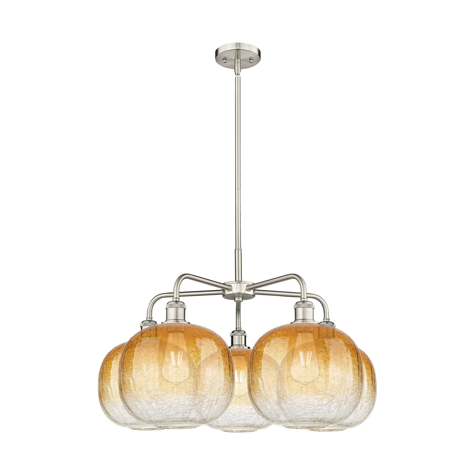 Innovations Brookhaven Sphere 29in 5-Light Chandelier | Industrial Satin Nickel Steel and Amber Glass | Dining Room & Living | Model 516-5CR-SN-G481-10AM