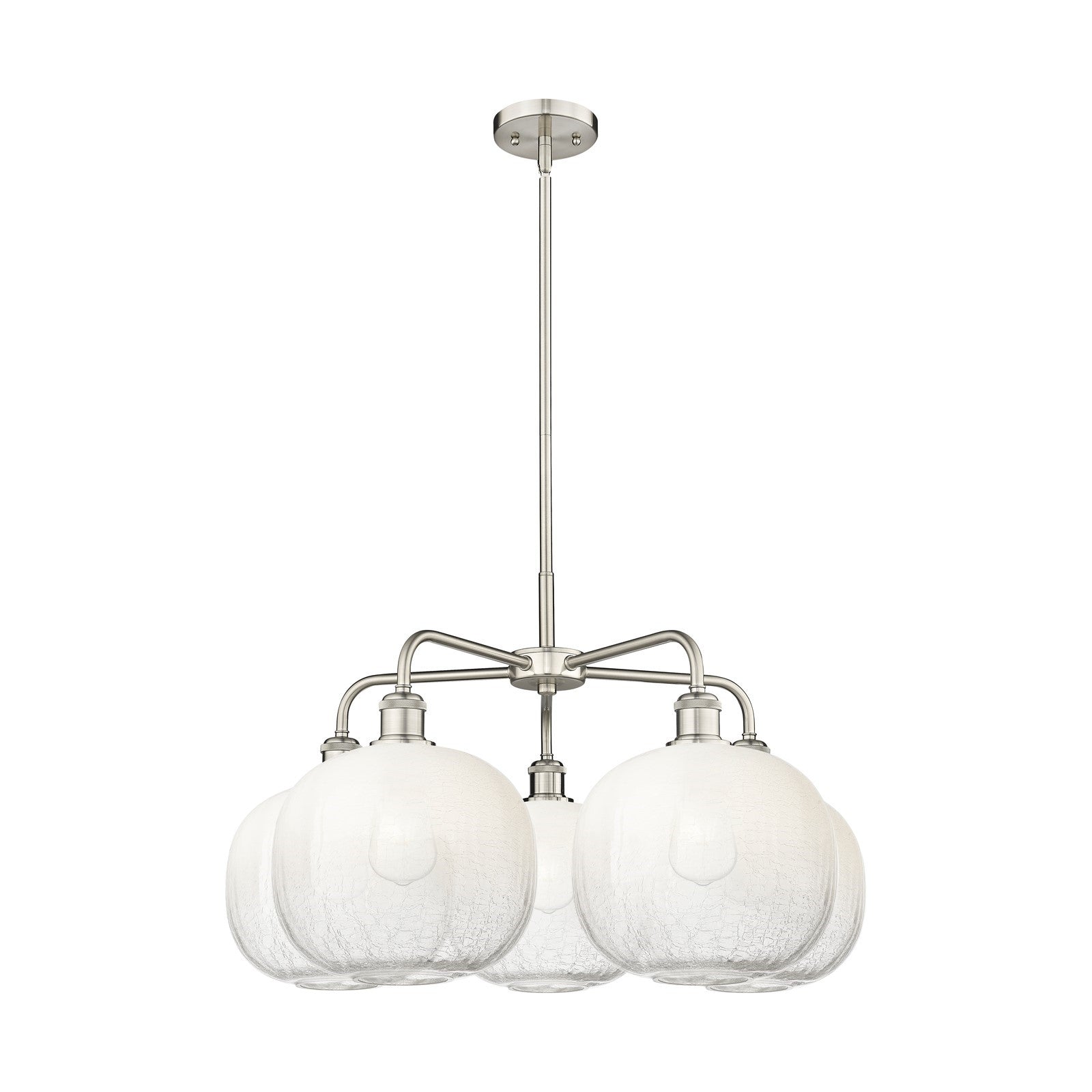 Innovations Brookhaven Sphere 29in 5-Light Chandelier | Industrial Satin Nickel Steel and Opal Glass | Dining Room & Living | Model 516-5CR-SN-G481-10OP