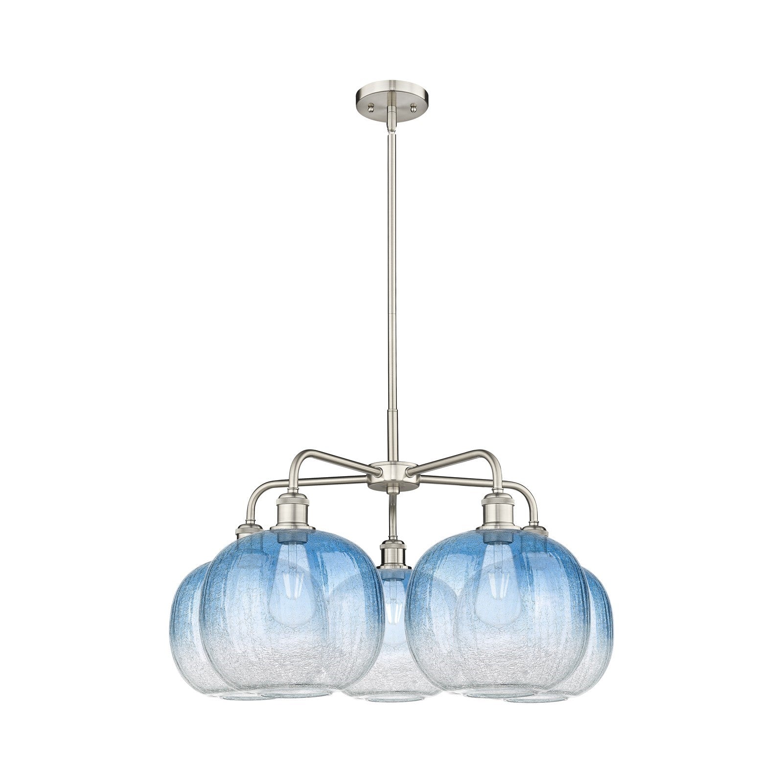 Innovations Brookhaven Sphere 29in 5-Light Chandelier | Industrial Satin Nickel and Sapphire Blue Glass | Kitchen Island & | Model 516-5CR-SN-G481-10SB