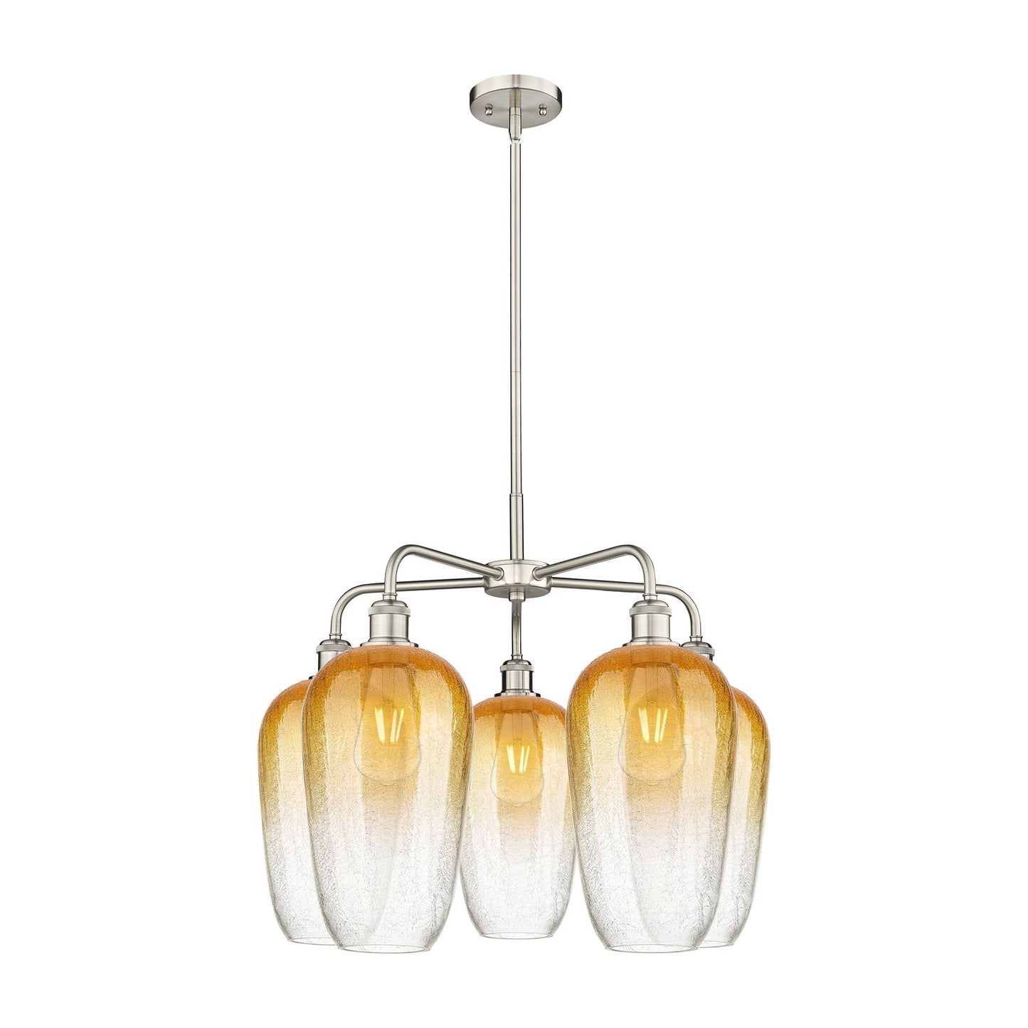Innovations Brookhaven Flute 26in 5-Light Chandelier | Industrial Satin Nickel Steel and Amber Glass | Dining Room & Living | Model 516-5CR-SN-G484-7AM