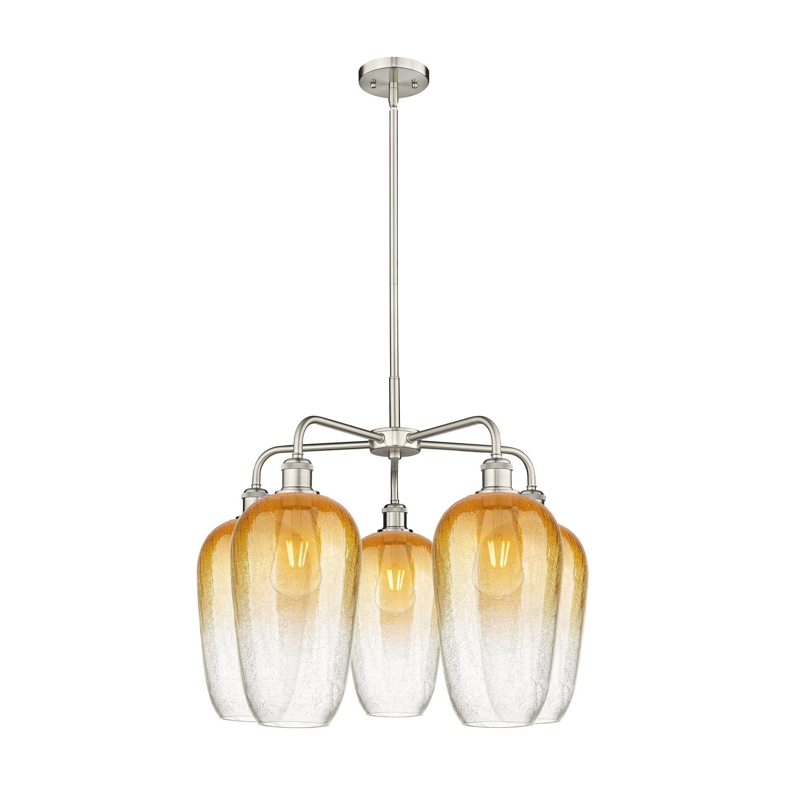 Innovations Brookhaven Flute 26in 5-Light Chandelier | Industrial Satin Nickel Steel and Amber Glass | Dining Room & Living | Model 516-5CR-SN-G484-7AM