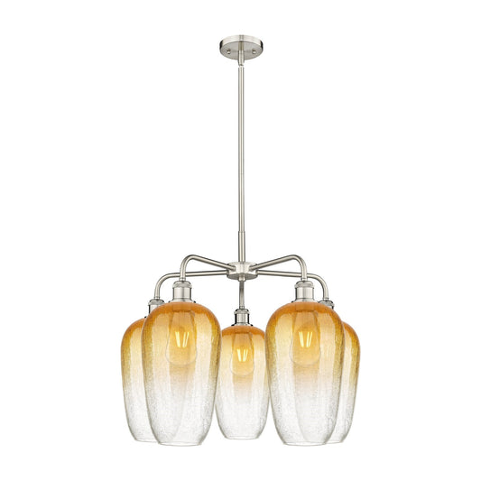 Innovations Brookhaven Flute 26in 5-Light Chandelier | Industrial Satin Nickel Steel and Amber Glass | Dining Room & Living | Model 516-5CR-SN-G484-7AM