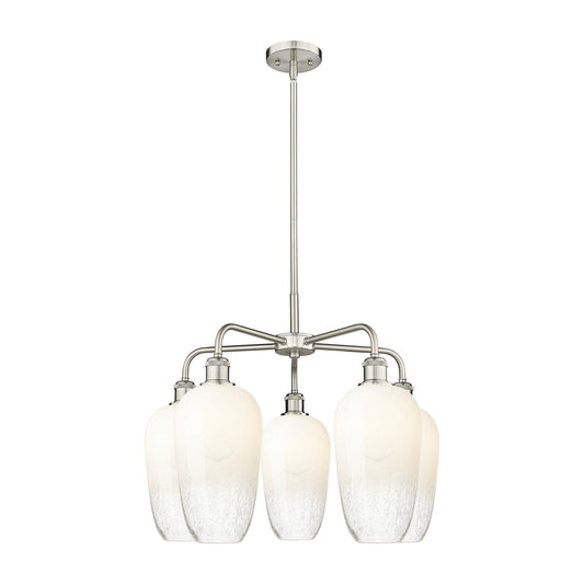 Innovations Brookhaven Flute 26in 5-Light Chandelier | Industrial Satin Nickel Steel and Opal Glass | Dining Room & Living | Model 516-5CR-SN-G484-7OP