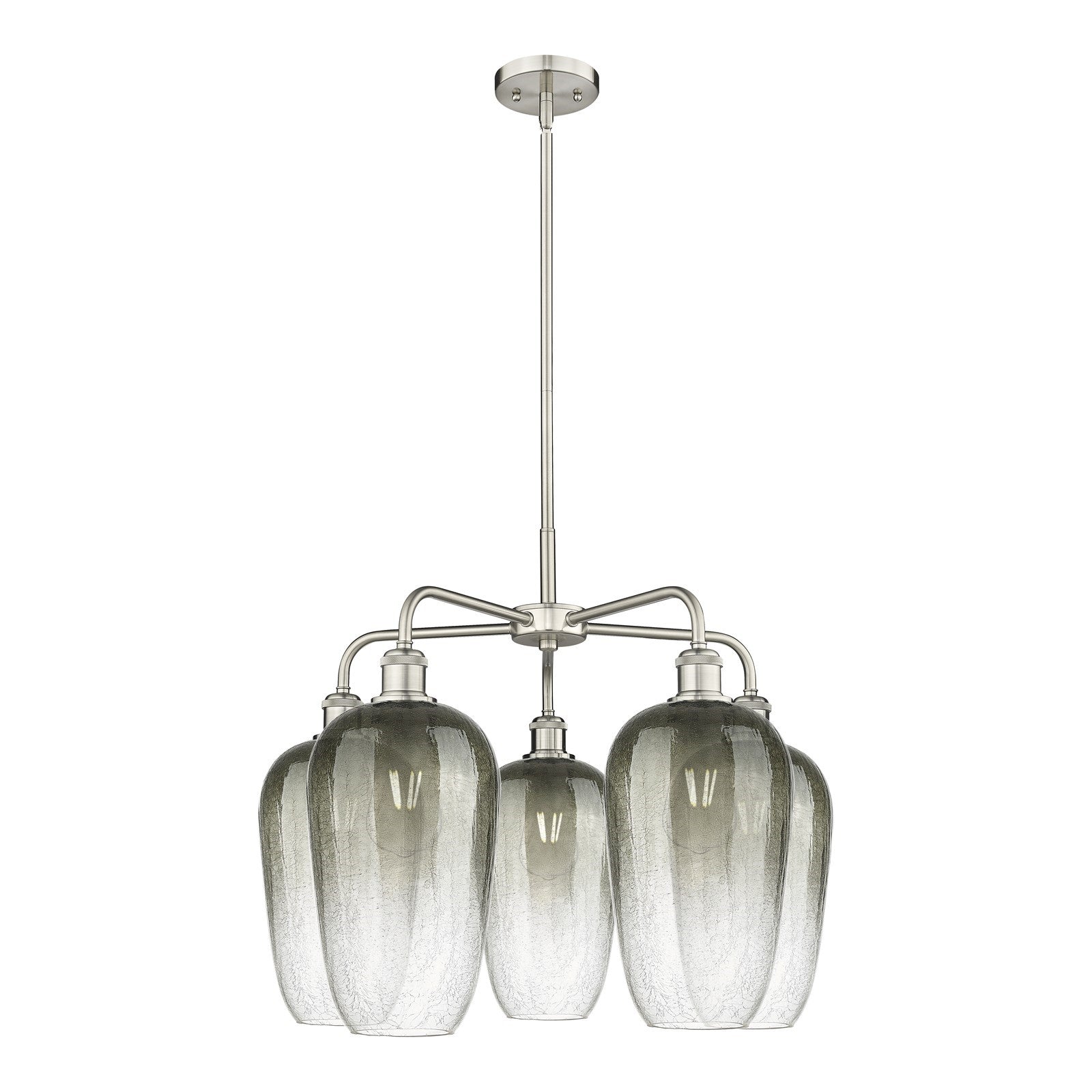 Innovations Brookhaven Flute 26in 5-Light Chandelier | Industrial Satin Nickel and Slate Glass | Dining Room & Living Room | Model 516-5CR-SN-G484-7SL