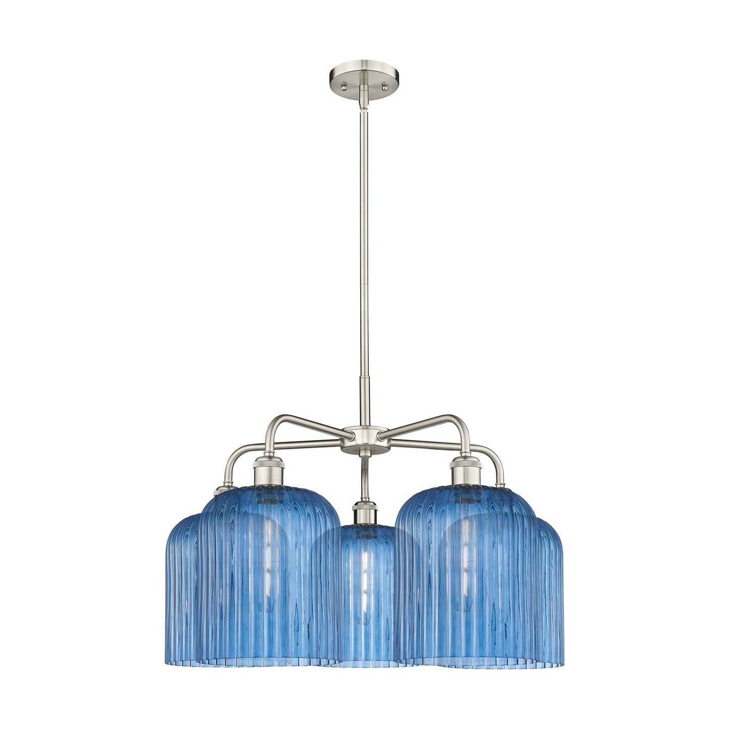 Innovations Bridal Veil 23in 5-Light Chandelier | Art Nouveau Satin Nickel and Princess Blue Ribbed Glass | Kitchen Island & | Model 516-5CR-SN-G559-8BL