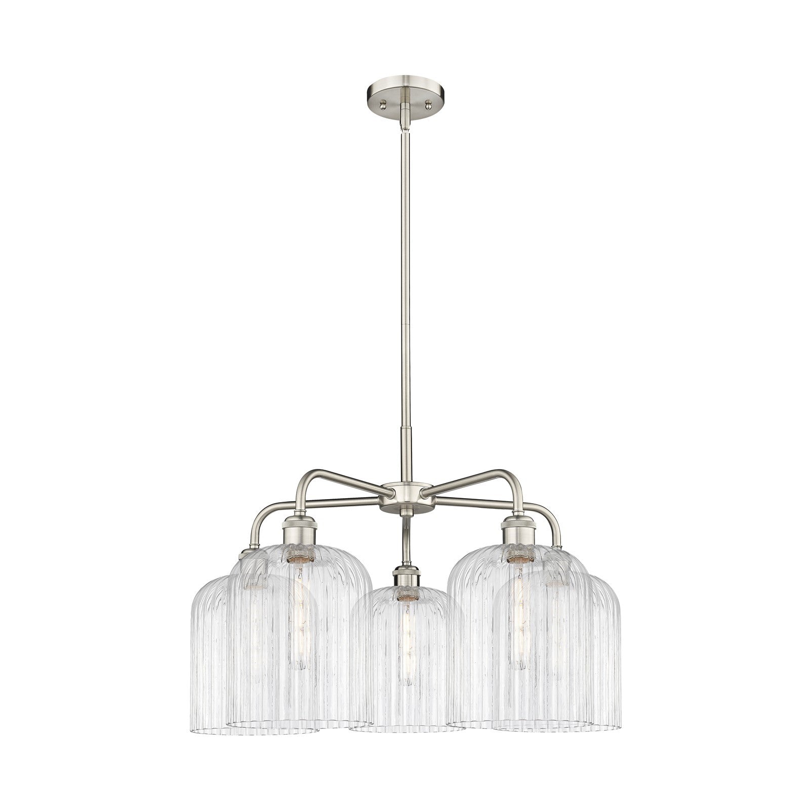Innovations Bridal Veil 23in 5-Light Chandelier | Art Nouveau Satin Nickel and Clear Ribbed Glass | Dining Room & Living Room | Model 516-5CR-SN-G559-8CL