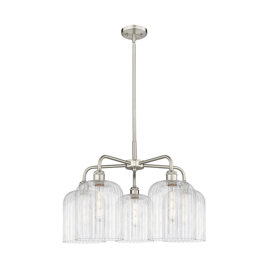 Innovations Bridal Veil 23in 5-Light Chandelier | Art Nouveau Satin Nickel and Clear Ribbed Glass | Dining Room & Living Room | Model 516-5CR-SN-G559-8CL