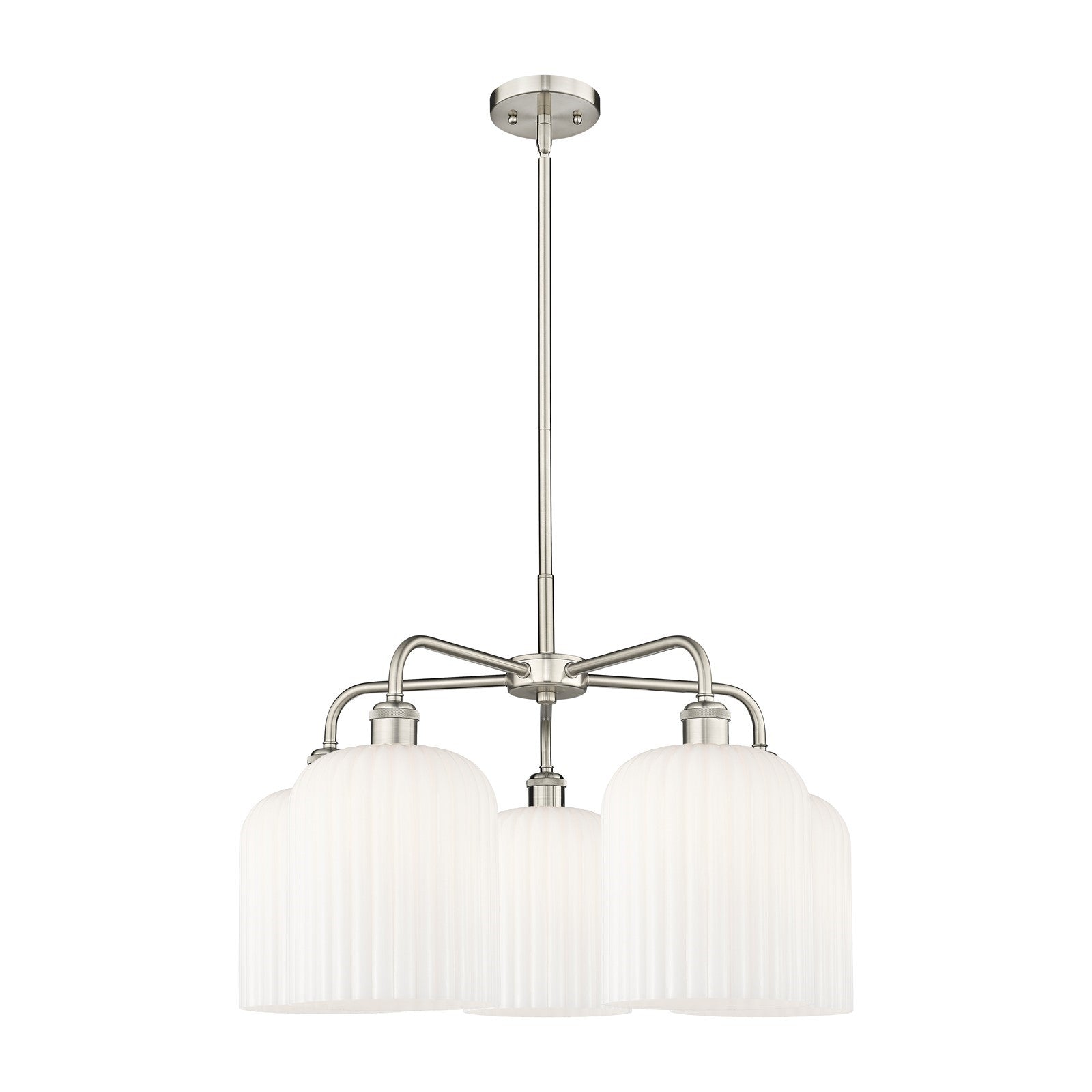 Innovations Bridal Veil 23in 5-Light Chandelier | Art Nouveau Satin Nickel Steel and Gloss White Ribbed Glass | Dining Room & | Model 516-5CR-SN-G559-8GWH