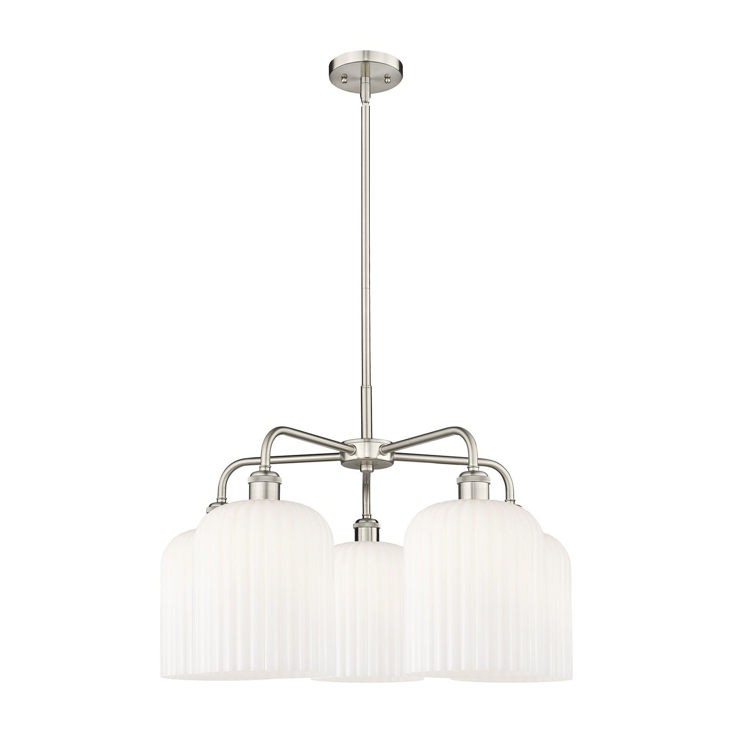 Innovations Bridal Veil 23in 5-Light Chandelier | Art Nouveau Satin Nickel Steel and Gloss White Ribbed Glass | Dining Room & | Model 516-5CR-SN-G559-8GWH