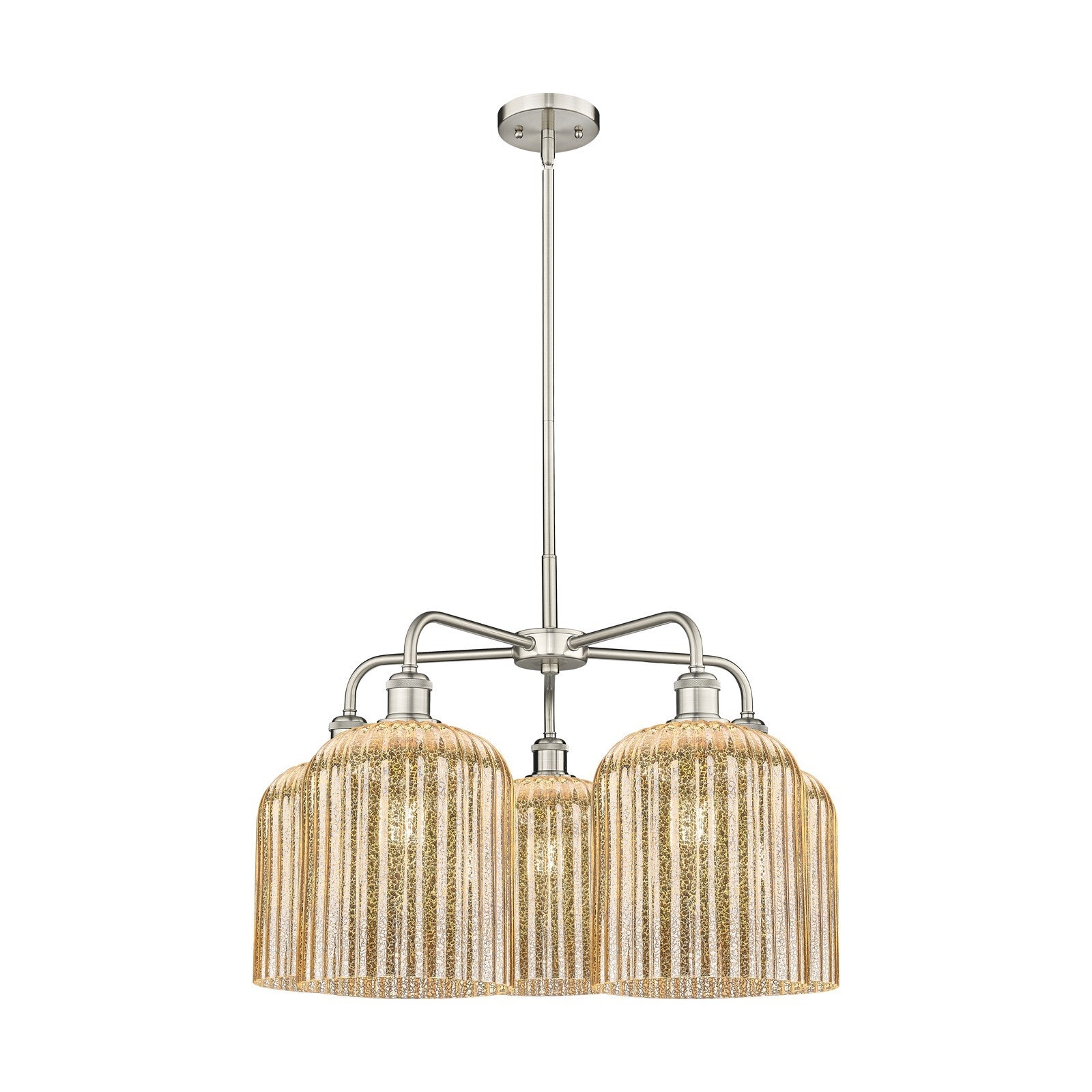 Innovations Bridal Veil 23in 5-Light Chandelier | Art Nouveau Satin Nickel and Mercury Ribbed Glass | Dining Room & Living | Model 516-5CR-SN-G559-8ME