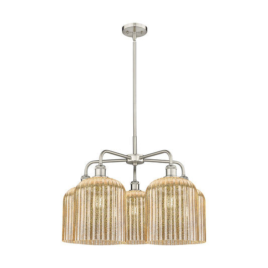 Innovations Bridal Veil 23in 5-Light Chandelier | Art Nouveau Satin Nickel and Mercury Ribbed Glass | Dining Room & Living | Model 516-5CR-SN-G559-8ME