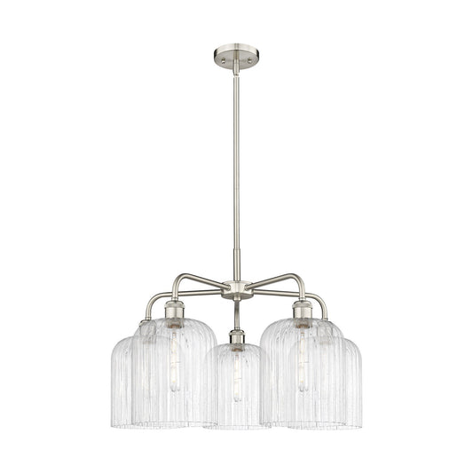 Innovations Bridal Veil 23in 5-Light Chandelier | Art Nouveau Satin Nickel Steel and Seedy Ribbed Glass | Kitchen Island & | Model 516-5CR-SN-G559-8SDY