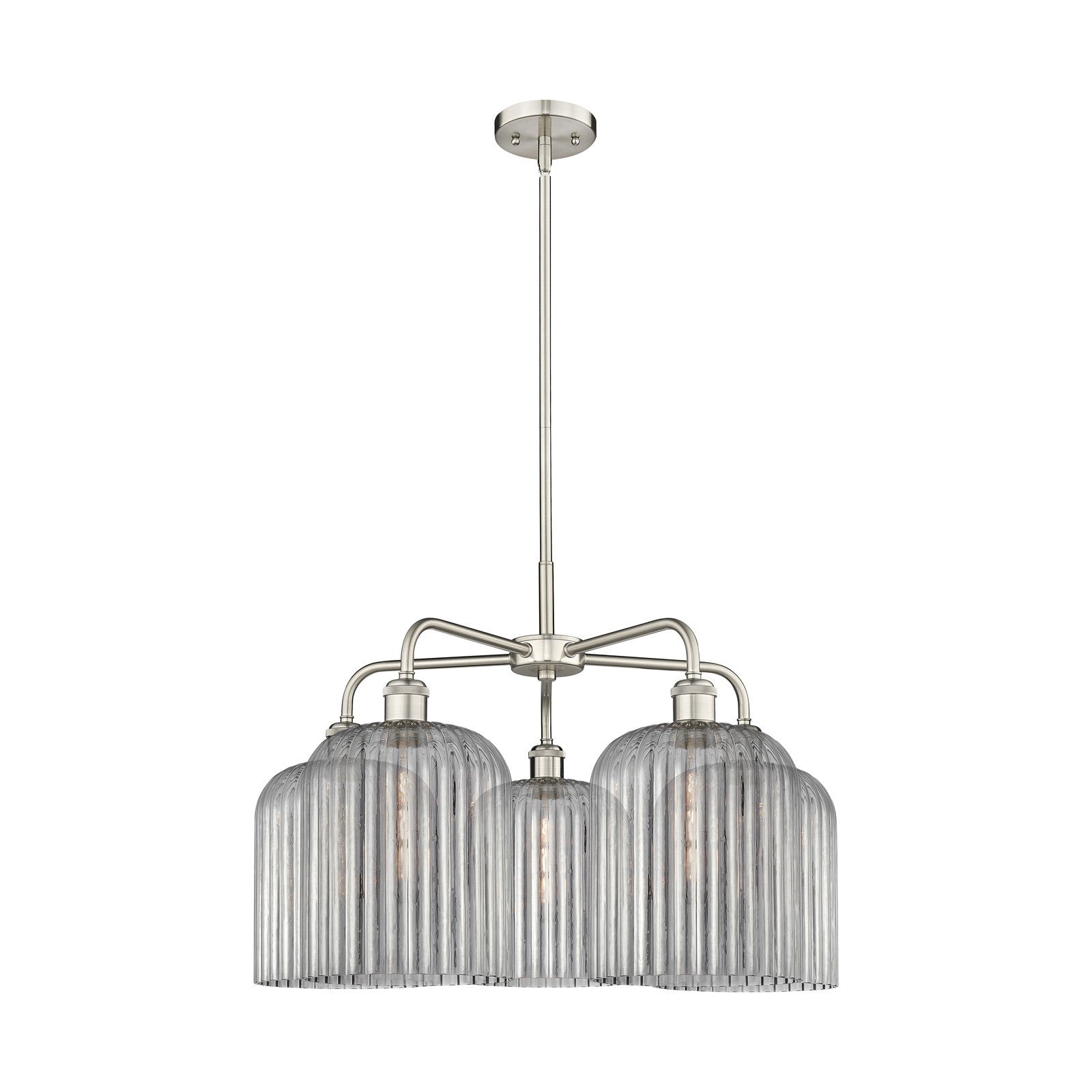 Innovations Bridal Veil 23in 5-Light Chandelier | Art Nouveau Satin Nickel Steel and Light Smoke Ribbed Glass | Living Room & | Model 516-5CR-SN-G559-8SM