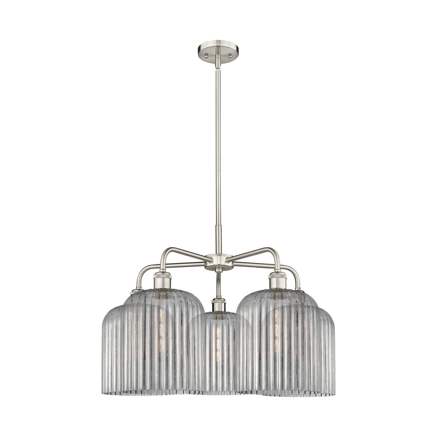 Innovations Bridal Veil 23in 5-Light Chandelier | Art Nouveau Satin Nickel Steel and Light Smoke Ribbed Glass | Living Room & | Model 516-5CR-SN-G559-8SM