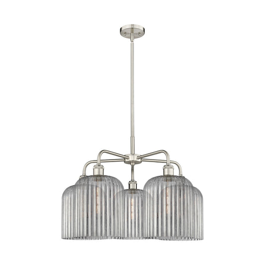 Innovations Bridal Veil 23in 5-Light Chandelier | Art Nouveau Satin Nickel Steel and Light Smoke Ribbed Glass | Living Room & | Model 516-5CR-SN-G559-8SM