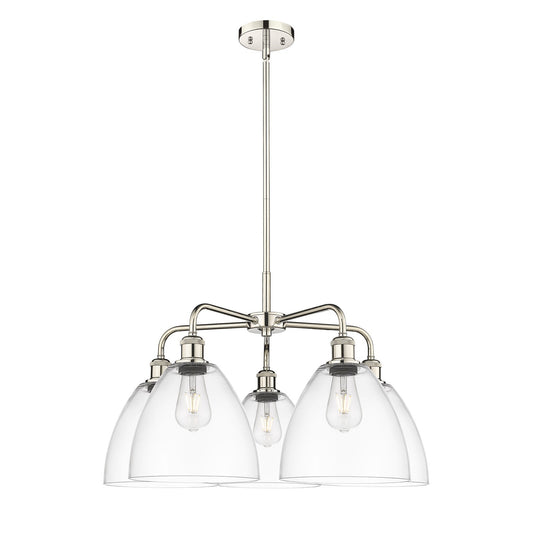 Innovations Bristol 27in 5-Light Chandelier | Industrial Satin Nickel and Clear Glass | Dining Room & Living Room | 27 x 27 x 17 | Model 516-5CR-SN-GBD-92