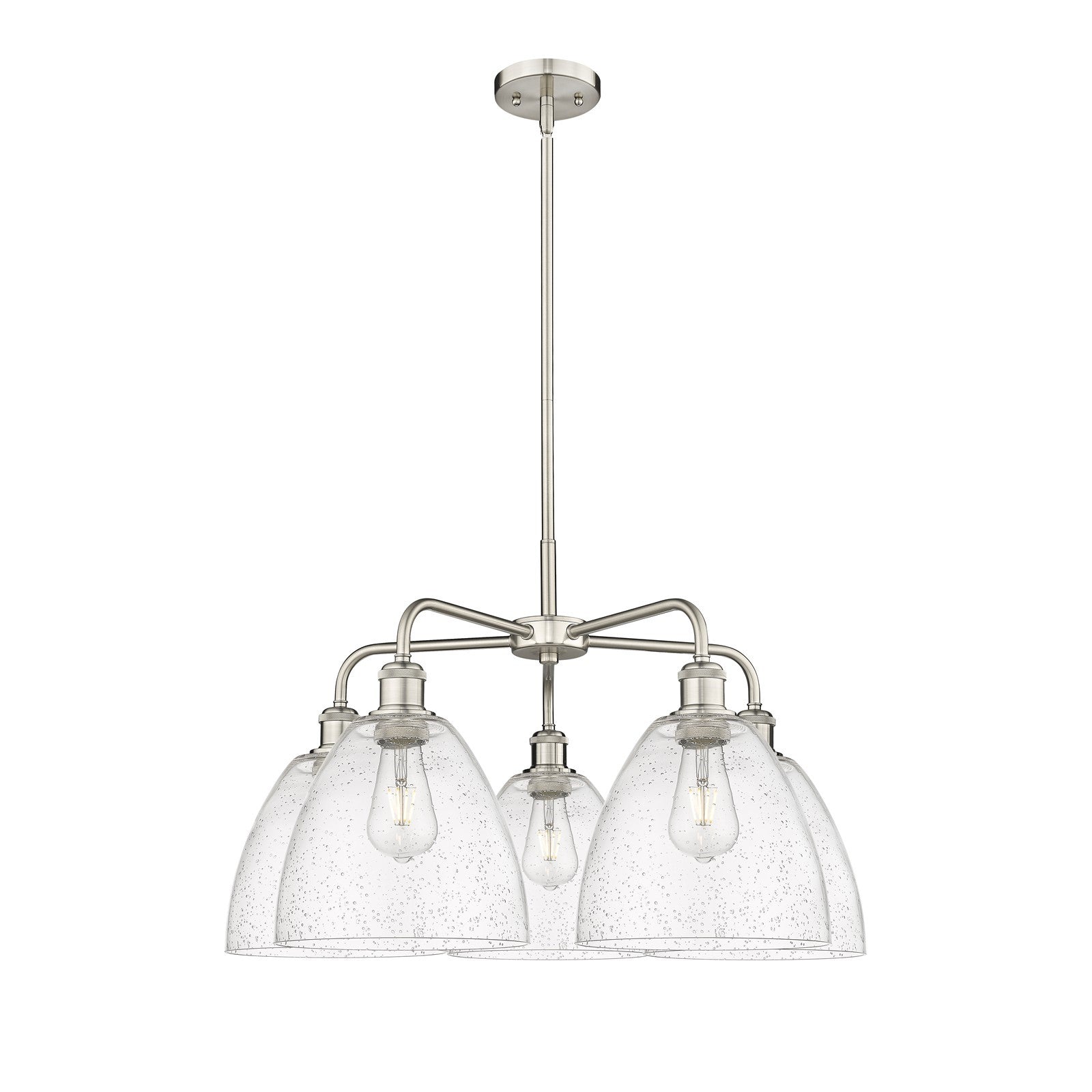 Innovations Bristol 27in 5-Light Chandelier | Industrial Satin Nickel and Seedy Glass | Dining Room & Living Room | 27 x 27 x 17 | Model 516-5CR-SN-GBD-94