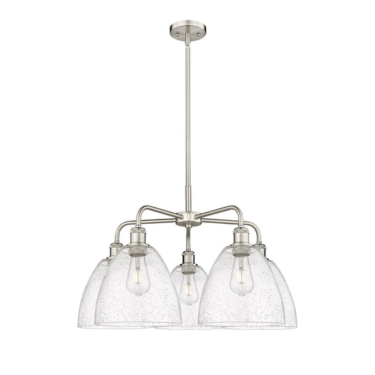 Innovations Bristol 27in 5-Light Chandelier | Industrial Satin Nickel and Seedy Glass | Dining Room & Living Room | 27 x 27 x 17 | Model 516-5CR-SN-GBD-94