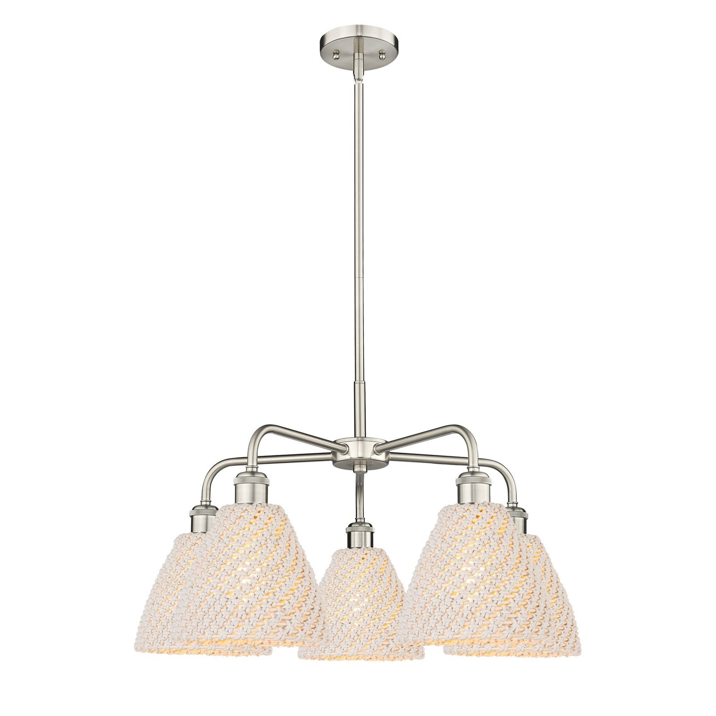 Innovations Bristol Natural 26in 5-Light Chandelier | Industrial Satin Nickel Steel and Natural Fiber Dome Shade | Dining | Model 516-5CR-SN-NBD-75-NAT
