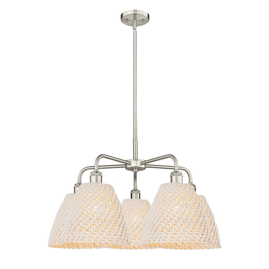 Innovations Bristol Natural 28in 5-Light Chandelier | Industrial Satin Nickel and Natural Fiber Dome Shade | Dining Room & | Model 516-5CR-SN-NBD-9-NAT