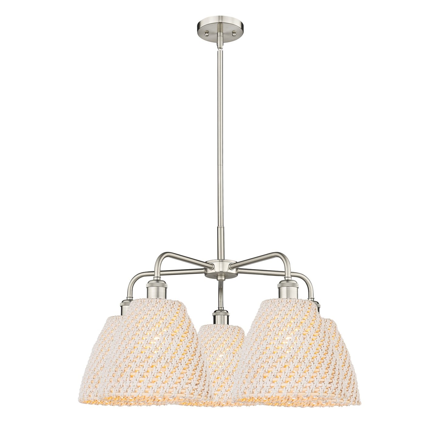 Innovations Bristol Natural 28in 5-Light Chandelier | Industrial Satin Nickel and Natural Fiber Dome Shade | Dining Room & | Model 516-5CR-SN-NBD-9-NAT