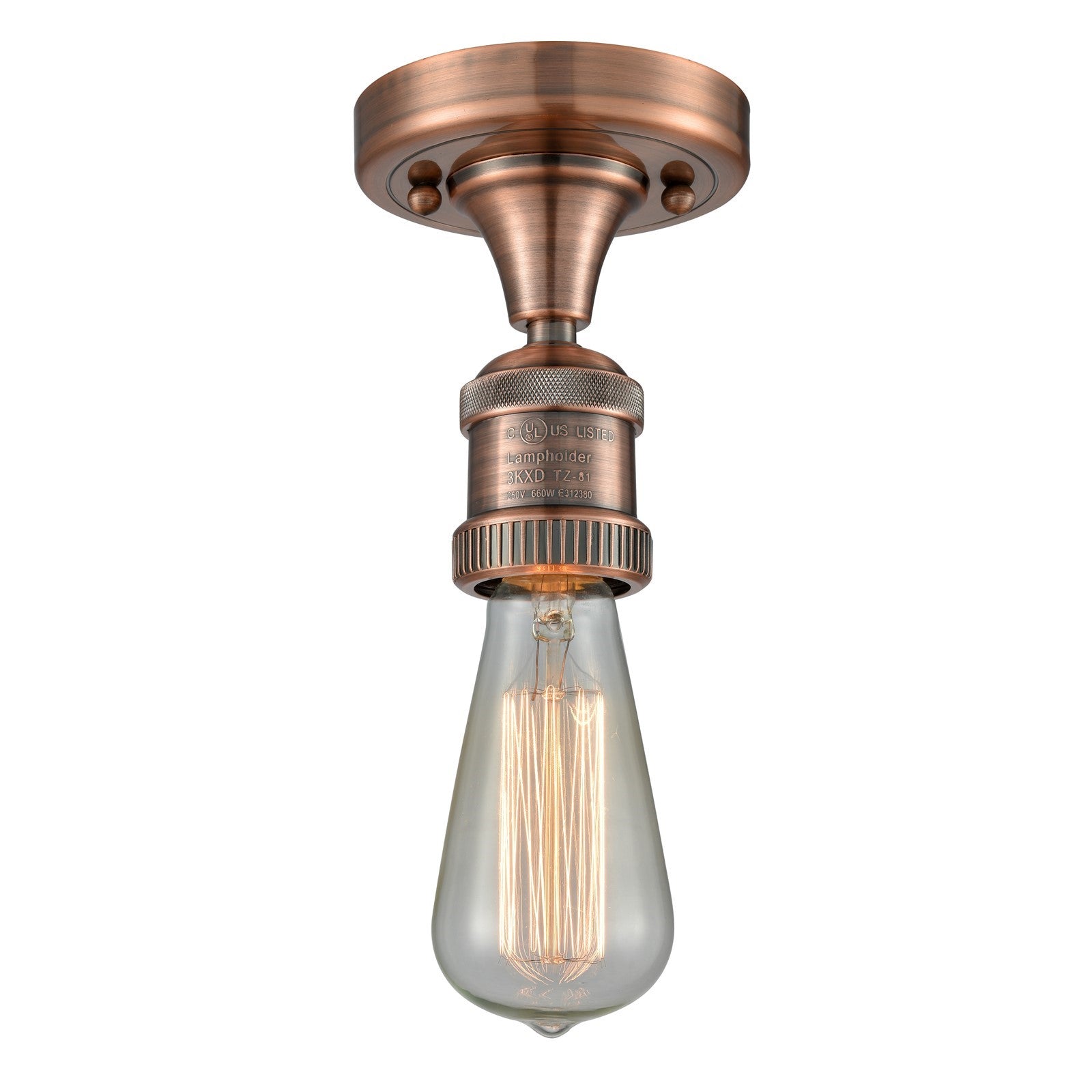 Innovations Bare Bulb 5in 1-Light Semi-Flush Mount | Industrial Antique Copper Steel and Cast Brass | Entryway & Hallway | 4.5 x 4.5 | Model 517-1C-AC-LED