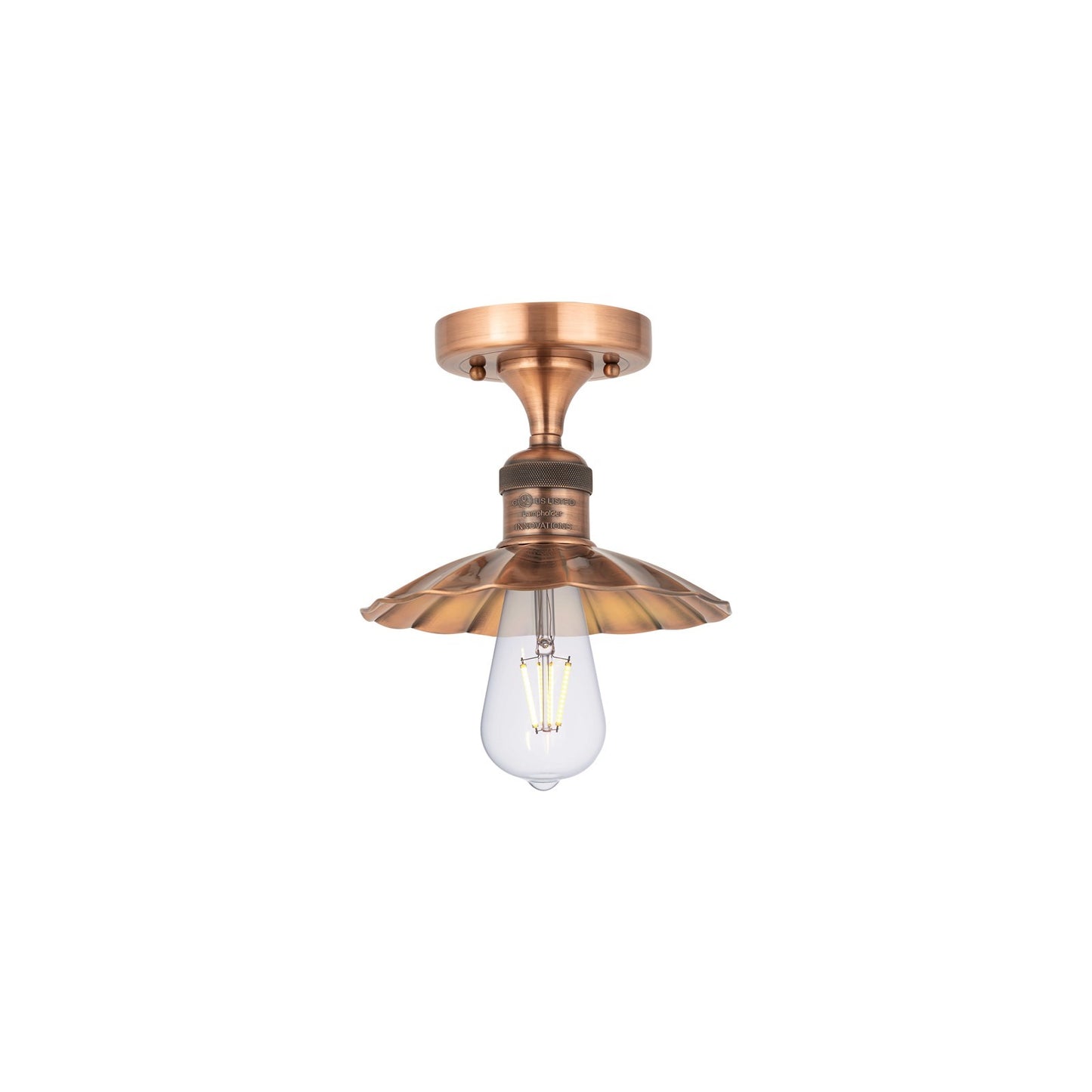 Innovations Scallop 8in 1-Light Semi-Flush Mount | Traditional Industrial Antique Copper Steel and Metal Shade | Entryway & | Model 517-1C-AC-M17-AC