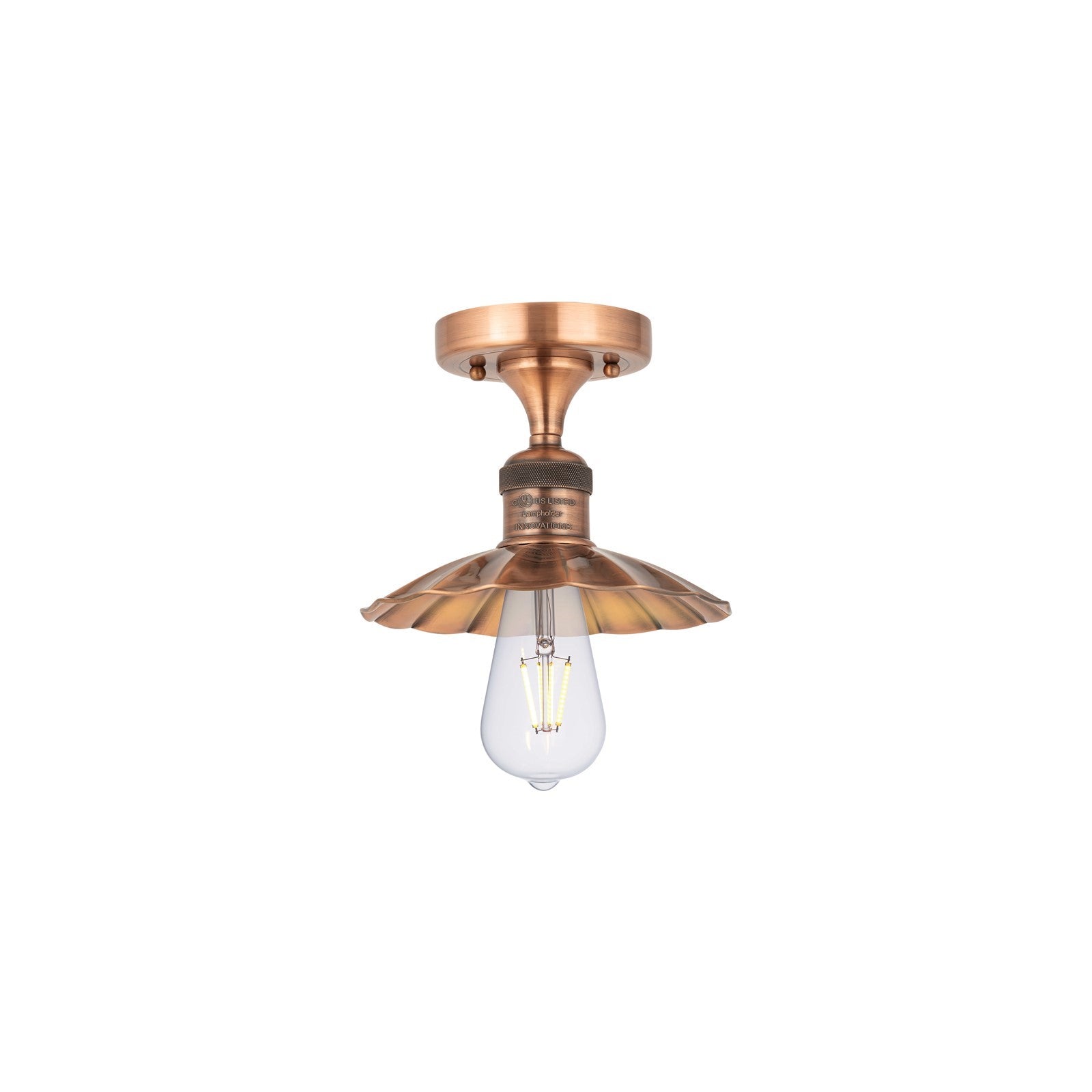 Innovations Scallop 8in 1-Light Semi-Flush Mount | Traditional Industrial Antique Copper Steel and Metal Shade | Entryway & | Model 517-1C-AC-M17-AC
