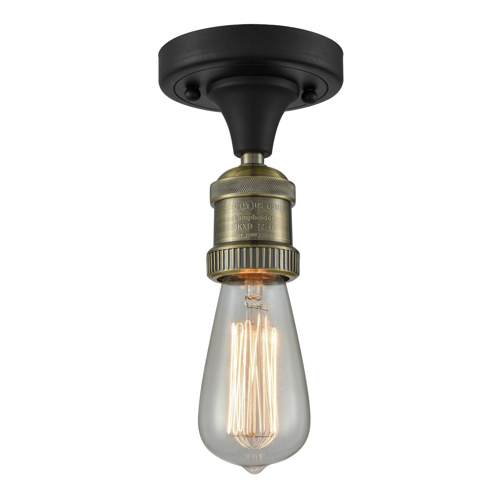 Innovations Bare Bulb 1-Light 4.5in Semi-Flush Mount | Industrial Black Antique Brass Steel and Cast Brass | Entryway & Hallway | Model 517-1C-BAB-LED