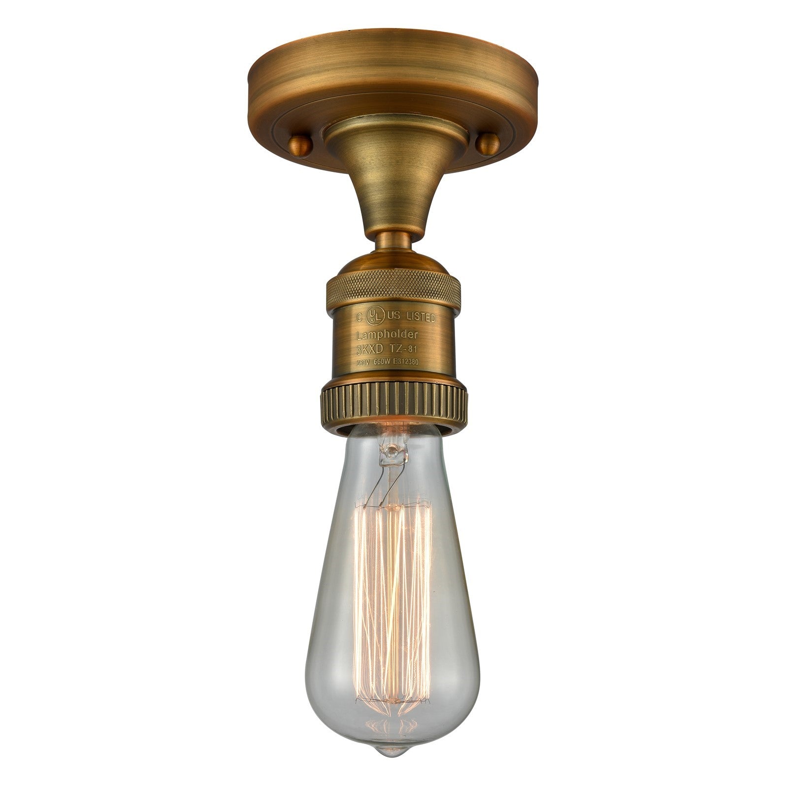 Innovations Bare Bulb 5in 1-Light Semi-Flush Mount | Industrial Brushed Brass Steel and Cast Brass | Kitchen & Hallway Accent | 600 | Model 517-1C-BB-LED
