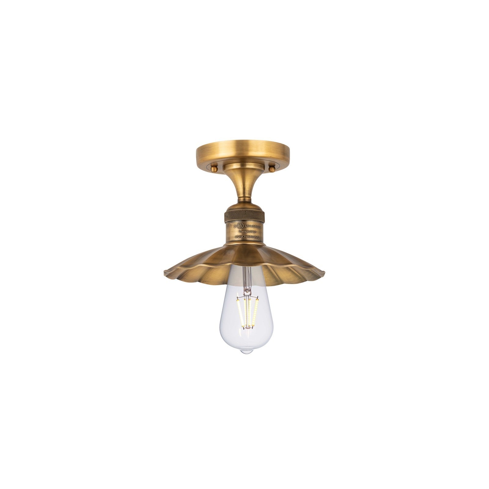 Innovations Lighting Scallop 7.5in 1-Light Semi-Flush Mount | Traditional Industrial Brushed Brass Steel and Brushed Brass Metal | Model 517-1C-BB-M17-BB