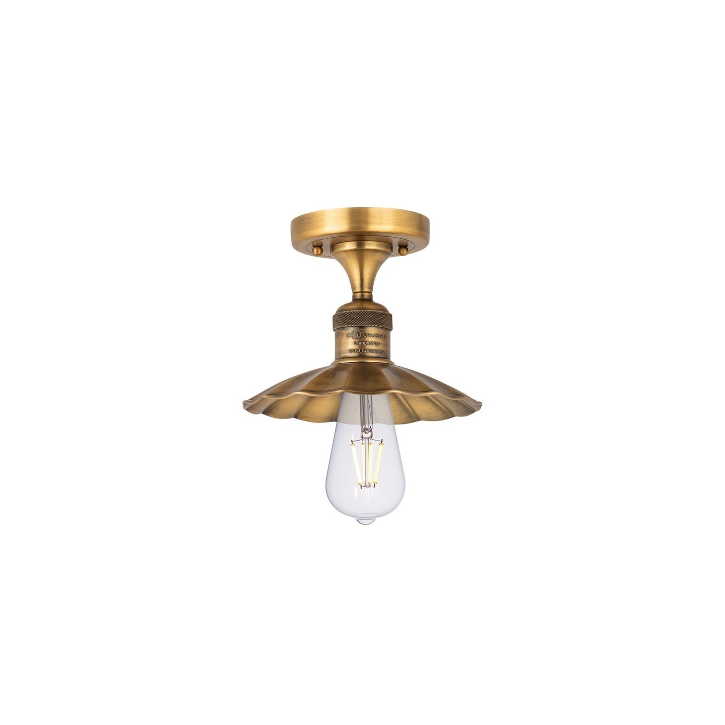 Innovations Lighting Scallop 7.5in 1-Light Semi-Flush Mount | Traditional Industrial Brushed Brass Steel and Brushed Brass Metal | Model 517-1C-BB-M17-BB