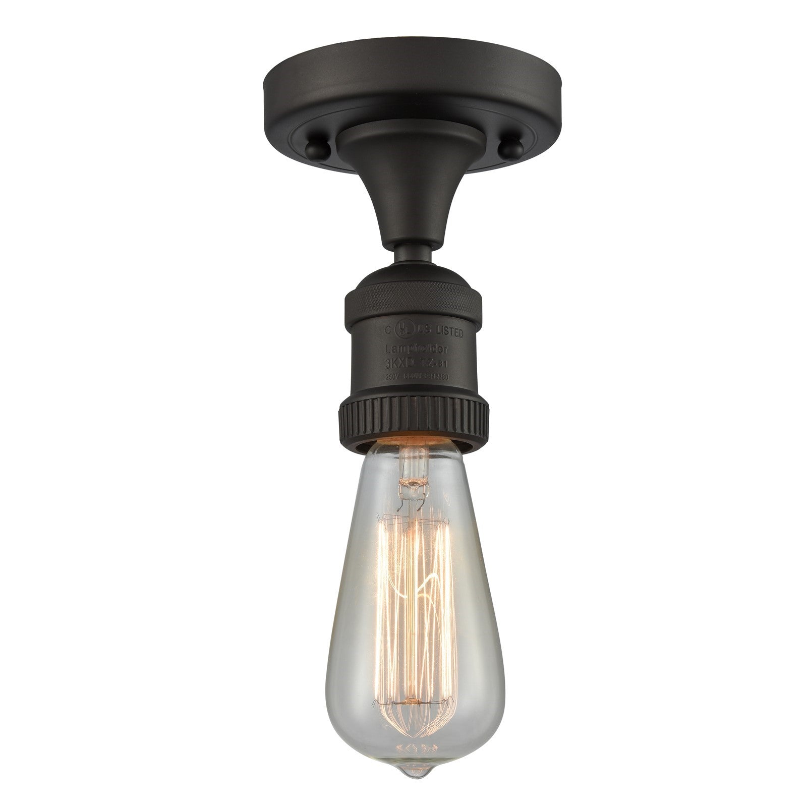 Innovations Bare Bulb 5in 1-Light Semi-Flush Mount | Industrial Oil Rubbed Bronze Steel and Cast Brass | Entryway & Hallway | 4.5 x | Model 517-1C-OB-LED