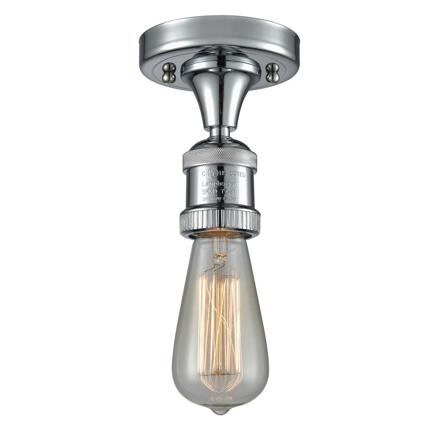 Innovations Bare Bulb 4.5in 1-Light Semi-Flush Mount | Industrial Polished Chrome Steel and Cast Brass | Damp Location Entryway & | Model 517-1C-PC-LED