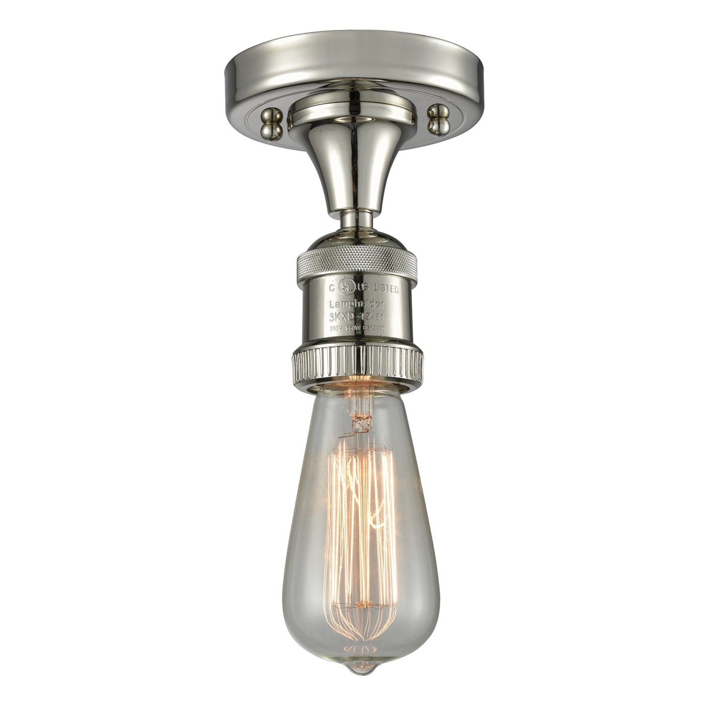 Innovations Bare Bulb 5in 1-Light Semi-Flush Mount | Industrial Polished Nickel Steel and Cast Brass | Kitchen & Hallway Accent | Model 517-1C-PN-LED