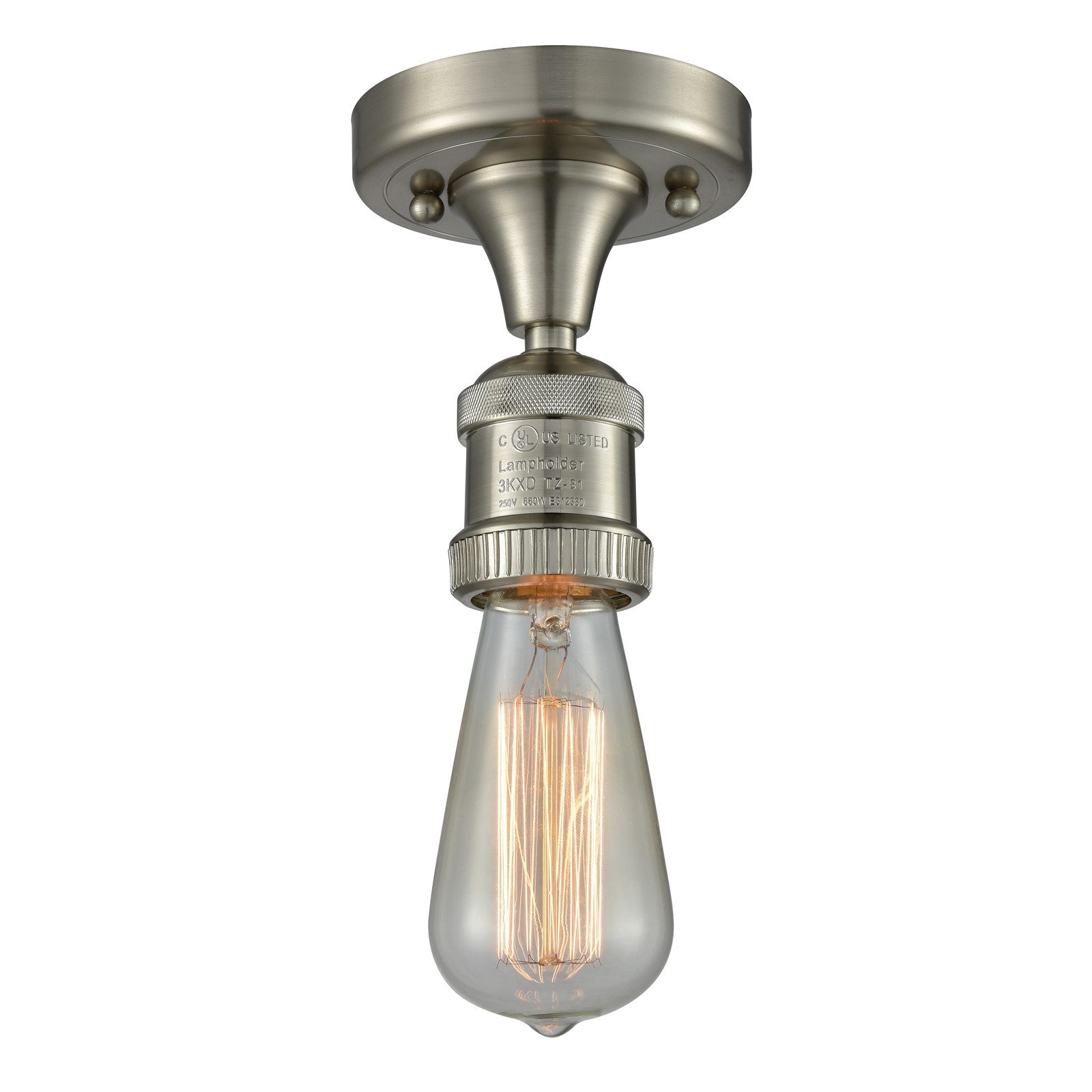 Innovations Bare Bulb 5in 1-Light Semi-Flush Mount | Industrial Brushed Satin Nickel Steel and Cast Brass | Damp-Rated Kitchen & | Model 517-1C-SN-LED