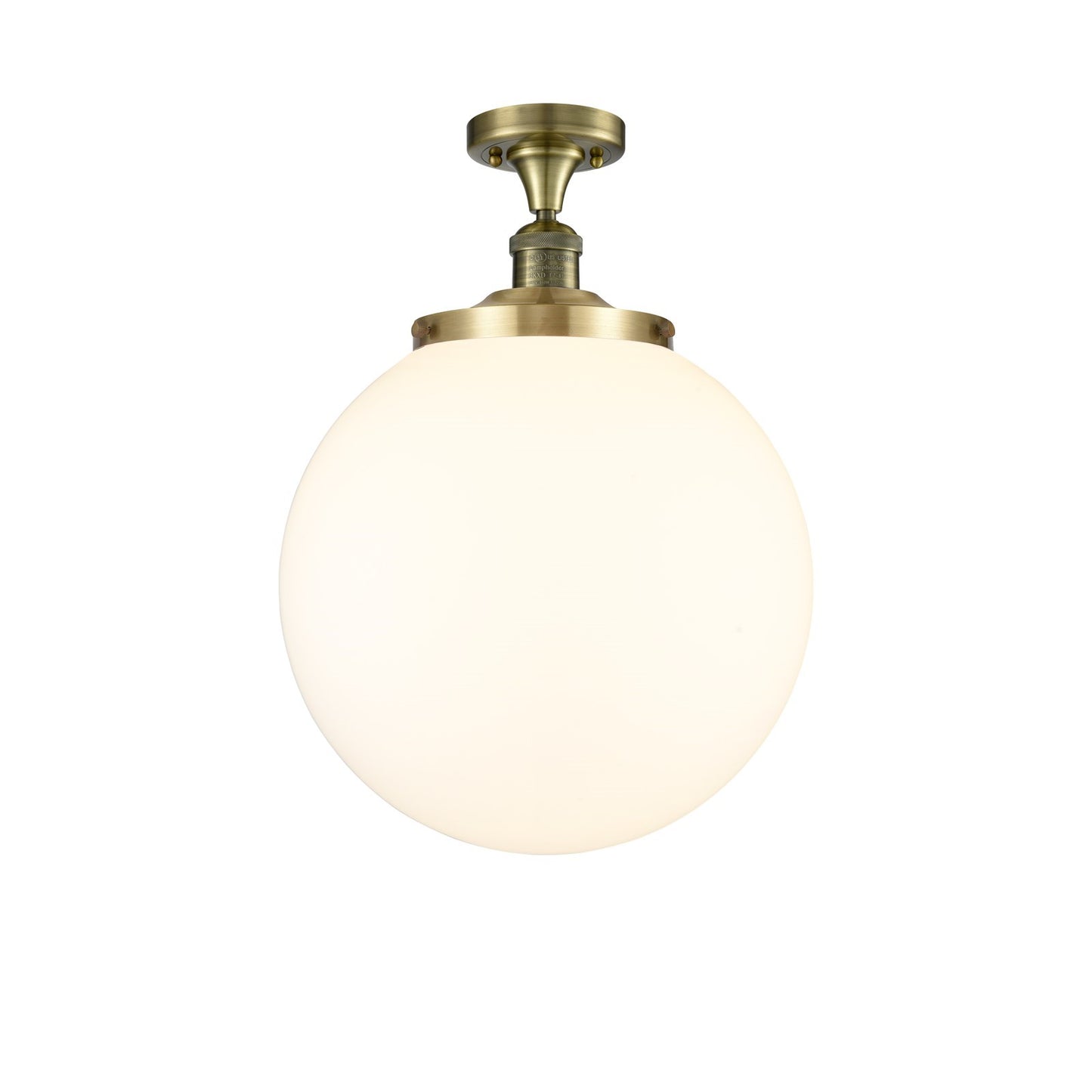 Innovations Beacon 14in 1-Light Semi-Flush Mount | Industrial Antique Brass and Matte White Frosted Glass | Entryway & Hallway | Model 517-1CH-AB-G201-14