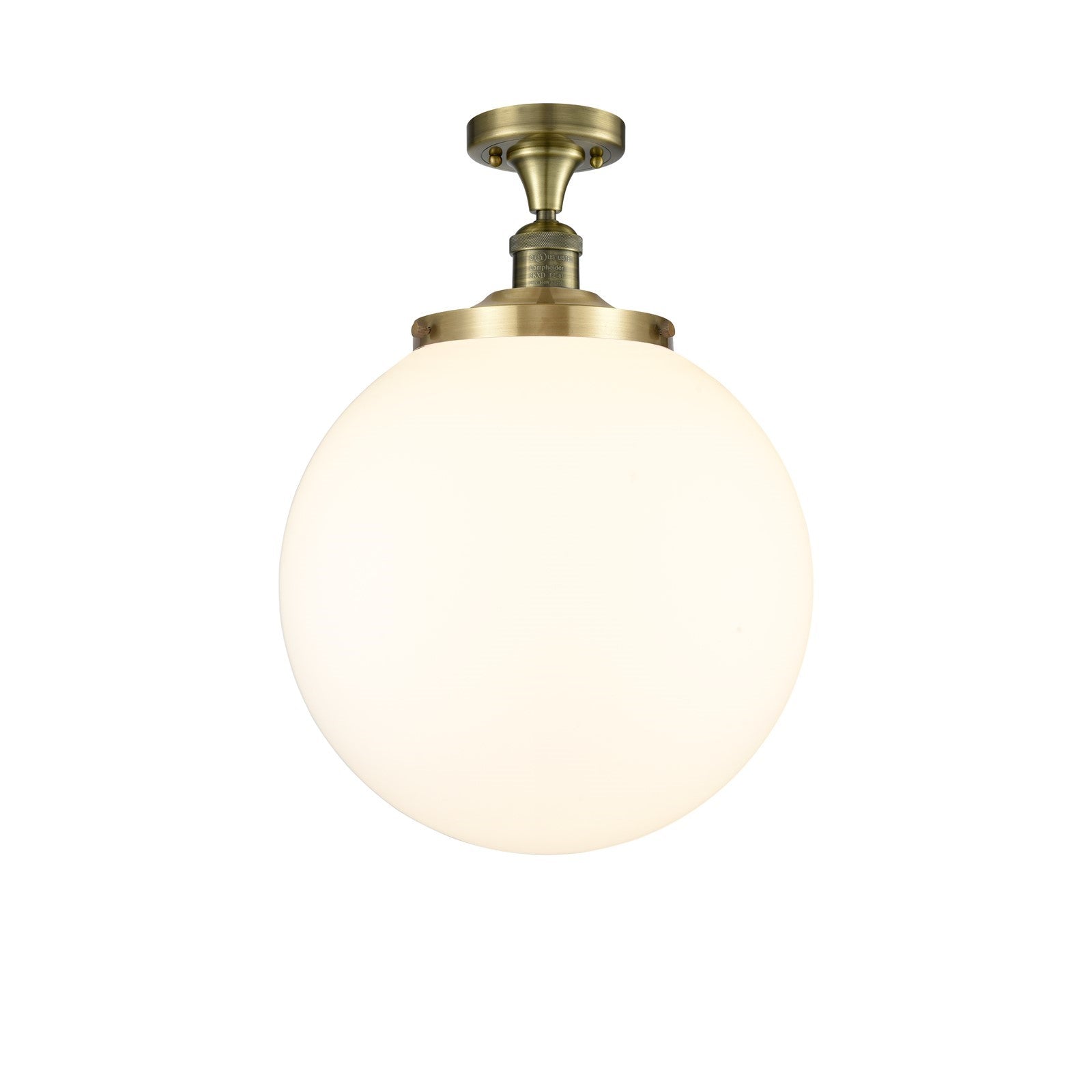 Innovations Beacon 14in 1-Light Semi-Flush Mount | Industrial Antique Brass and Matte White Frosted Glass | Entryway & Hallway | Model 517-1CH-AB-G201-14