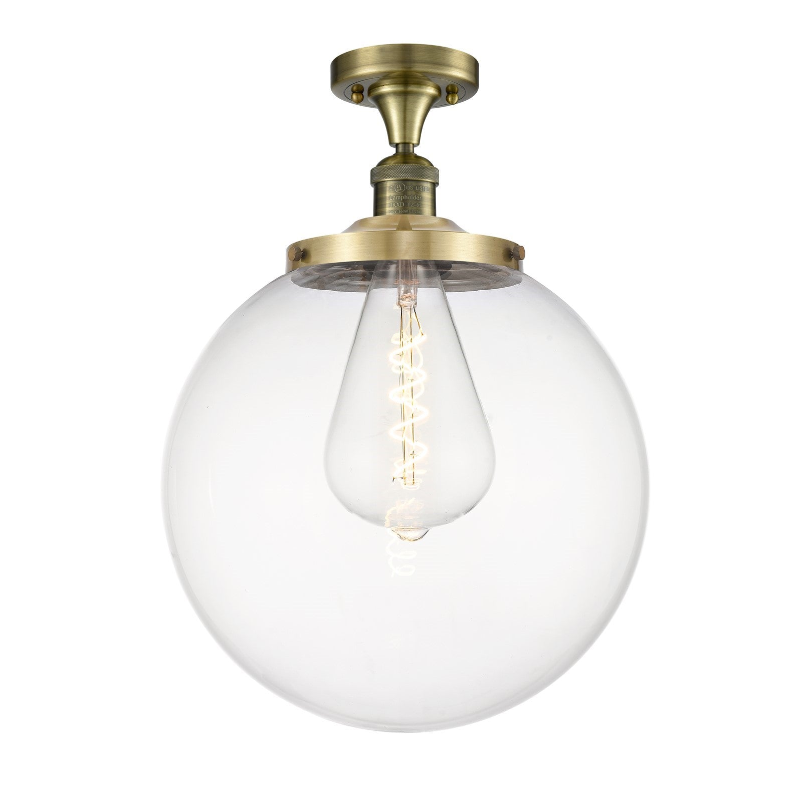 Innovations Beacon 14in 1-Light Semi-Flush Mount | Industrial Antique Brass Steel and Clear Glass | Entryway & Hallway | 14 x | Model 517-1CH-AB-G202-14