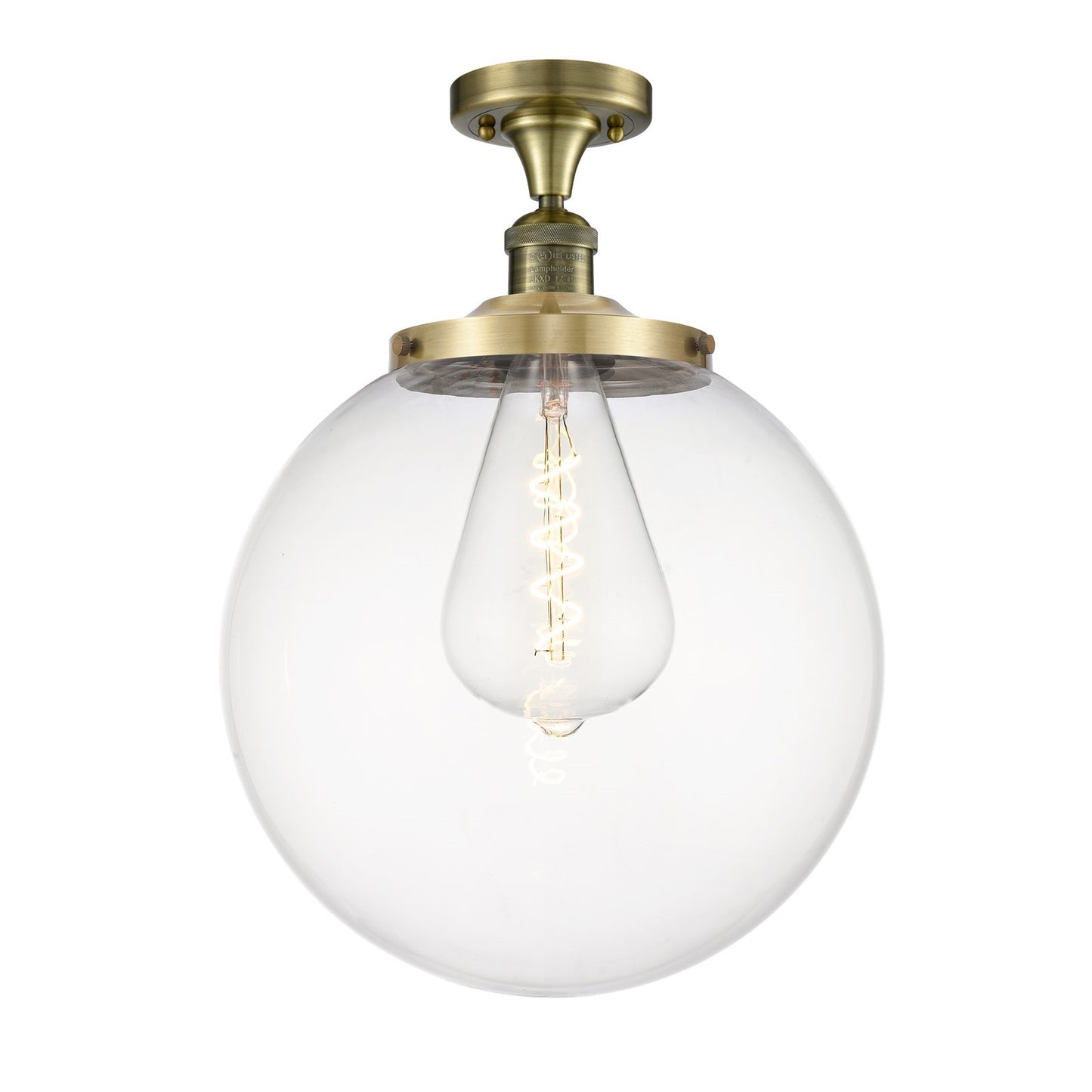 Innovations Beacon 14in 1-Light Semi-Flush Mount | Industrial Antique Brass Steel and Clear Glass | Entryway & Hallway | 14 x | Model 517-1CH-AB-G202-14