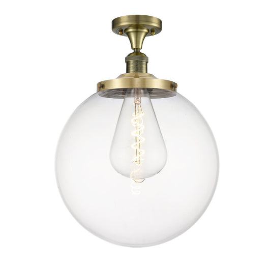 Innovations Beacon 14in 1-Light Semi-Flush Mount | Industrial Antique Brass Steel and Clear Glass | Entryway & Hallway | 14 x | Model 517-1CH-AB-G202-14