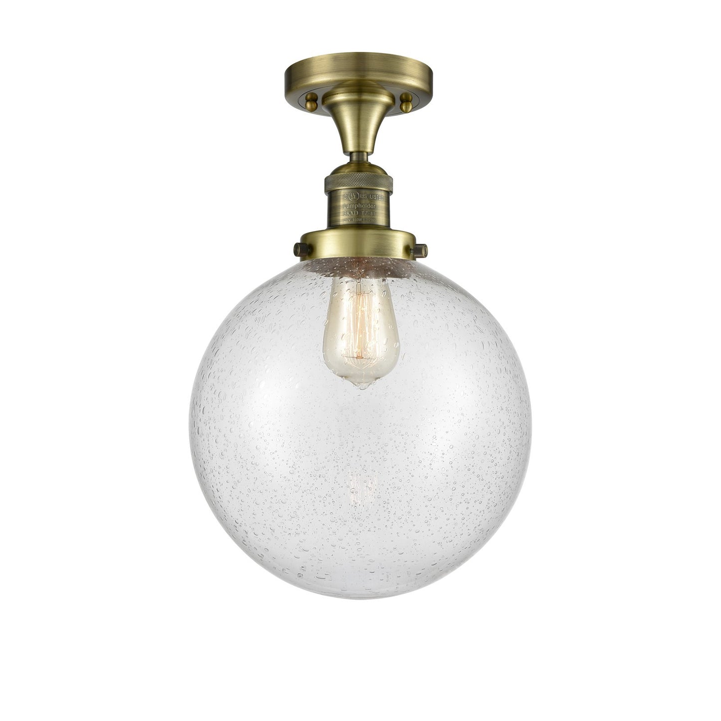 Innovations Beacon 10in 1-Light Semi-Flush Mount | Industrial Antique Brass and Seedy Glass | Hallway & Bathroom | 10 x 10 x 13 | Model 517-1CH-AB-G204-10