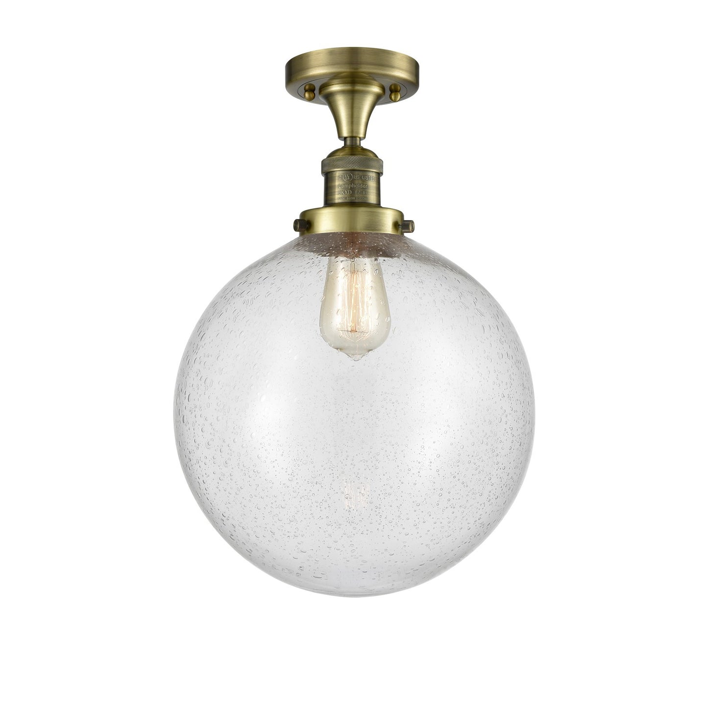 Innovations Beacon 12in 1-Light Semi-Flush Mount | Industrial Antique Brass Steel and Seedy Glass | Entryway & Hallway | 12 x | Model 517-1CH-AB-G204-12