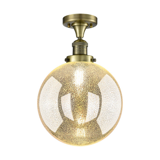 Innovations Beacon 10in 1-Light Semi-Flush Mount | Industrial Antique Brass and Mercury Seeded Glass | Entryway & Hallway | 10 | Model 517-1CH-AB-G208-10