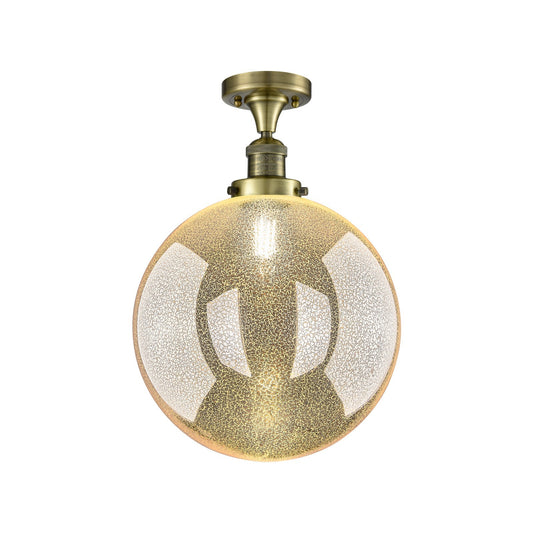 Innovations Beacon 12in 1-Light Semi-Flush Mount | Industrial Antique Brass and Mercury Seeded Glass | Entryway & Hallway | 12 | Model 517-1CH-AB-G208-12