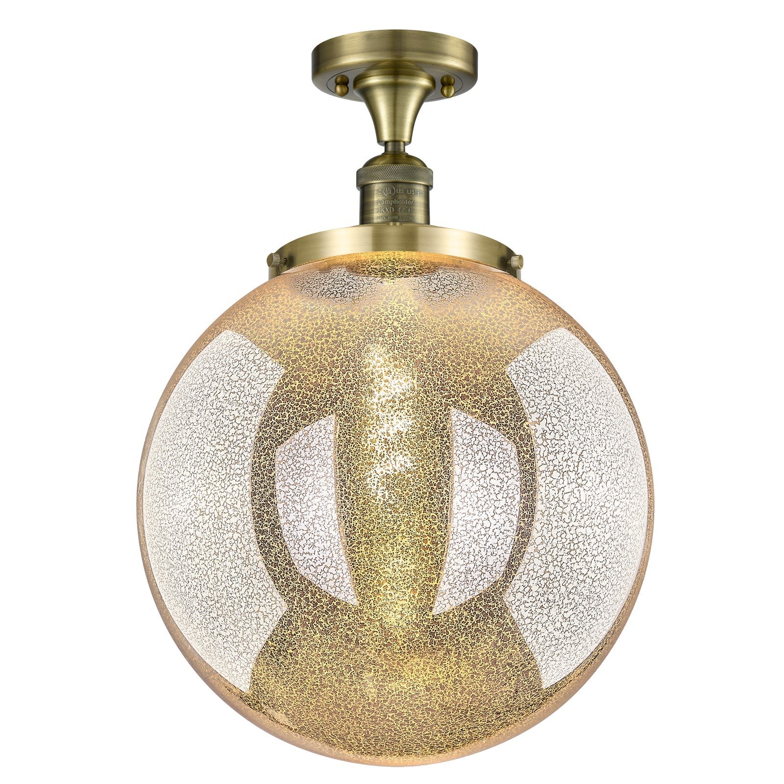 Innovations Beacon 14in 1-Light Semi-Flush Mount | Industrial Antique Brass Steel and Mercury Seeded Glass | Entryway & Hallway | Model 517-1CH-AB-G208-14