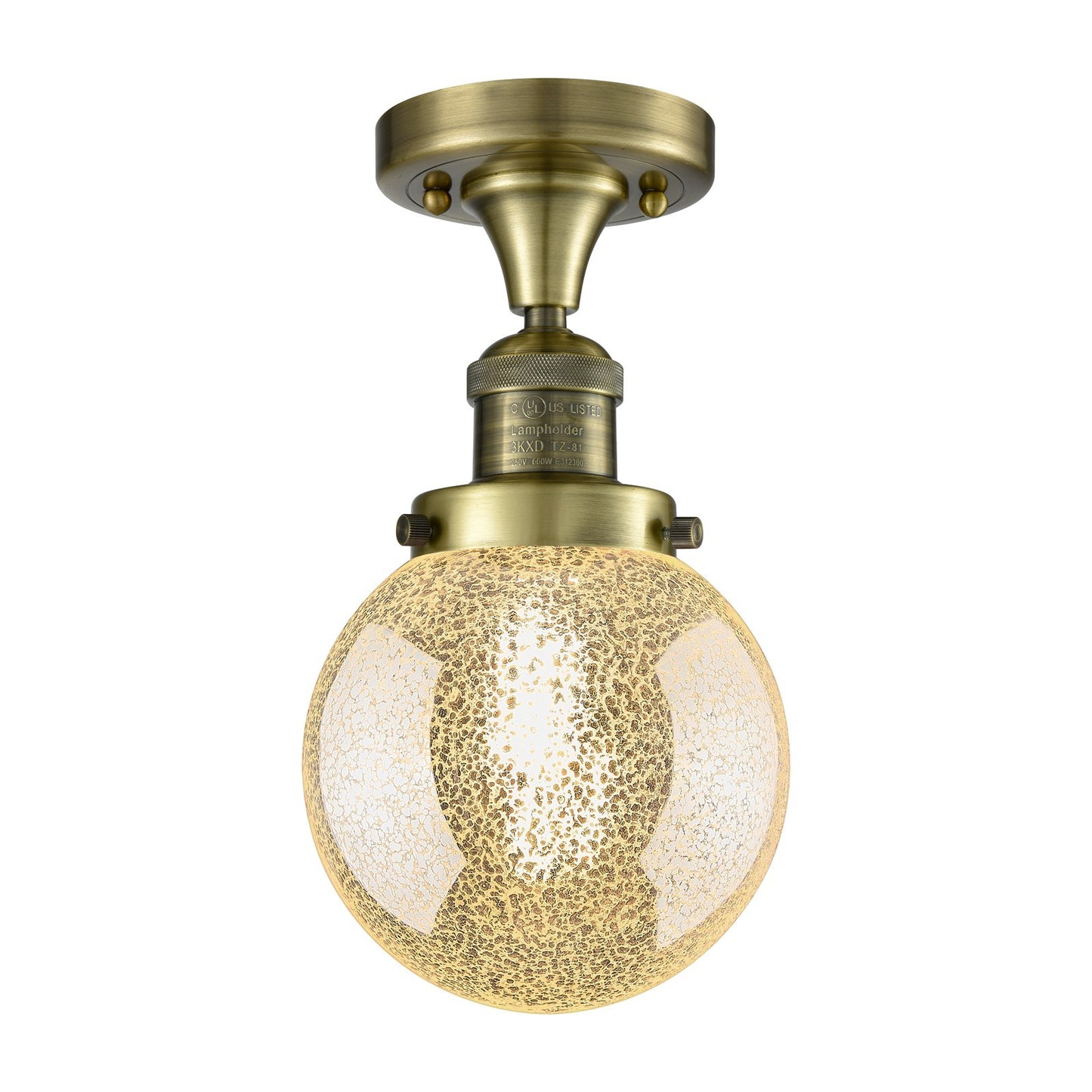 Innovations Beacon 6in 1-Light Semi-Flush Mount | Industrial Antique Brass and Mercury Seeded Glass | Hallway & Entryway | 6 x 6 | Model 517-1CH-AB-G208-6