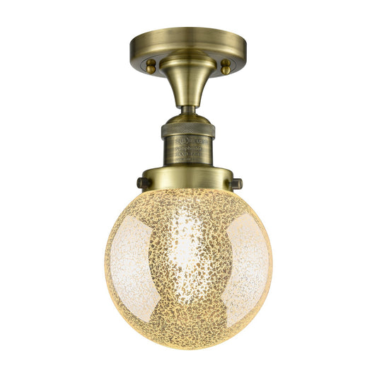 Innovations Beacon 6in 1-Light Semi-Flush Mount | Industrial Antique Brass and Mercury Seeded Glass | Hallway & Entryway | 6 x 6 | Model 517-1CH-AB-G208-6